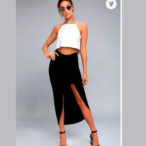 LULU’S Scenic Drive Black Wrap Midi Skirt!